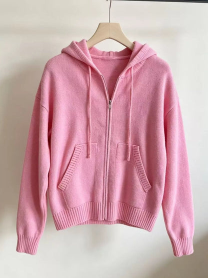 Zip-Up Hooded Knit Cardigan