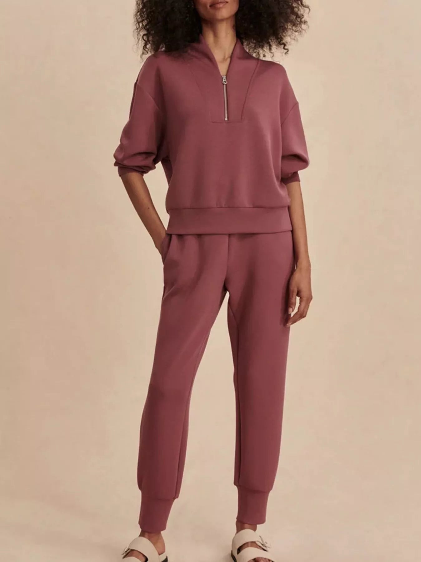 Quarter-Zip Sweatshirt and Wide-Leg Pants Set