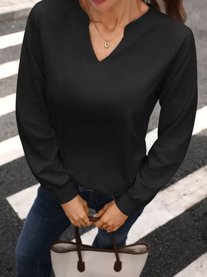 Notched Raglan Sleeve Sweatshirt