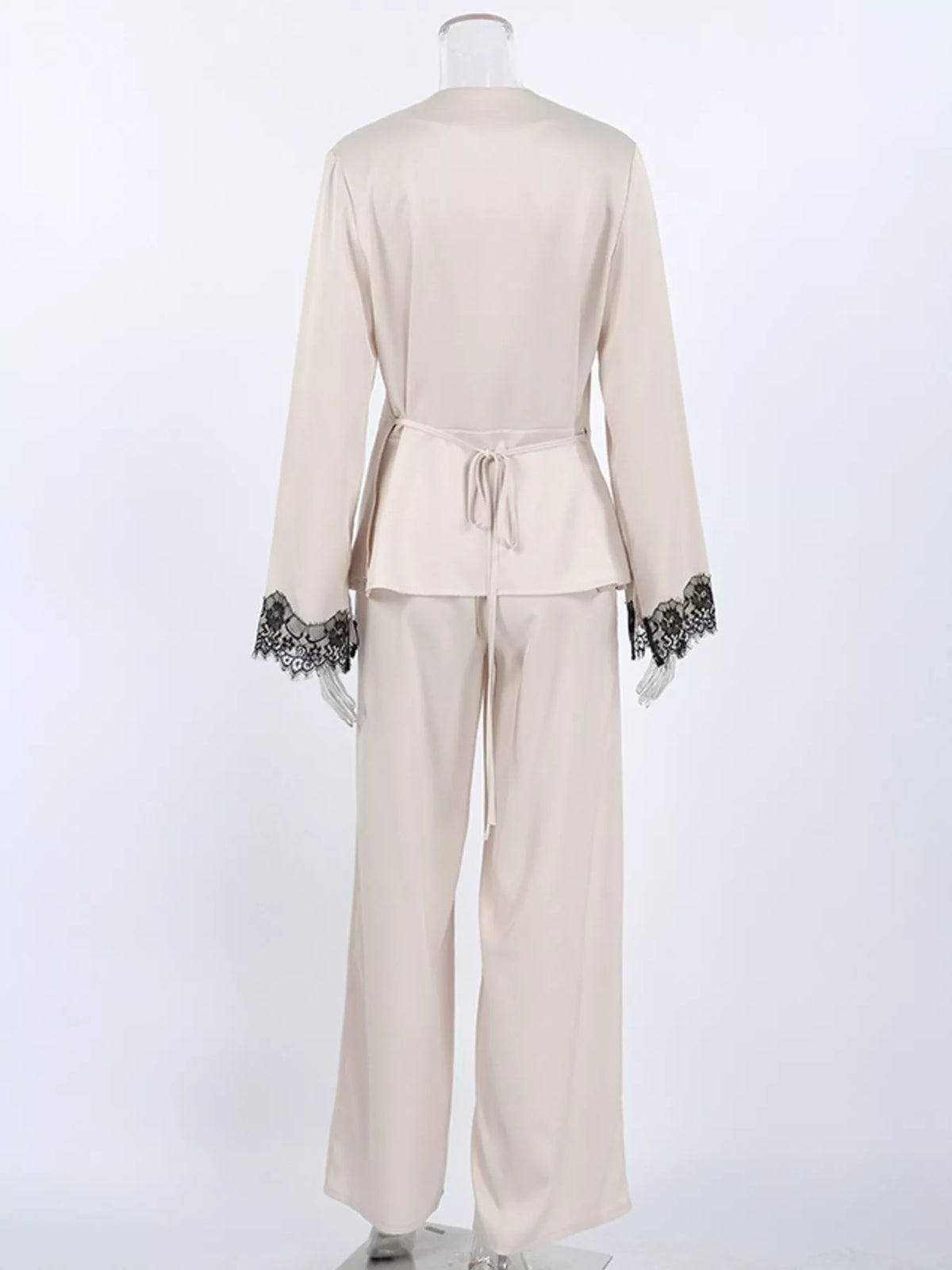 Lace Trim Wrap Top and Pants Set