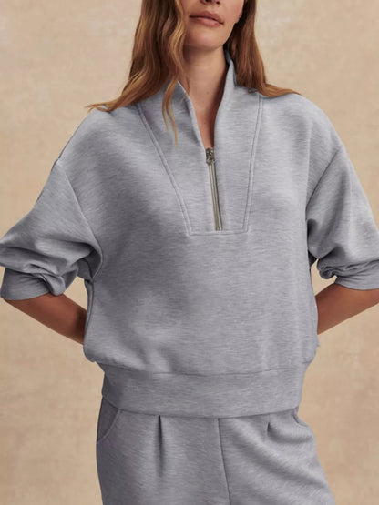Quarter-Zip Sweatshirt and Wide-Leg Pants Set