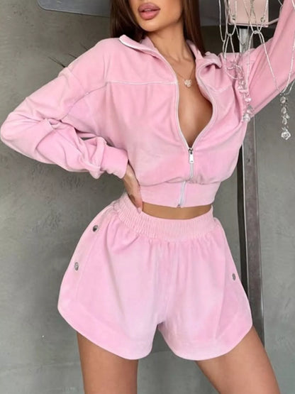 Zip-Up Outerwear and Shorts Set