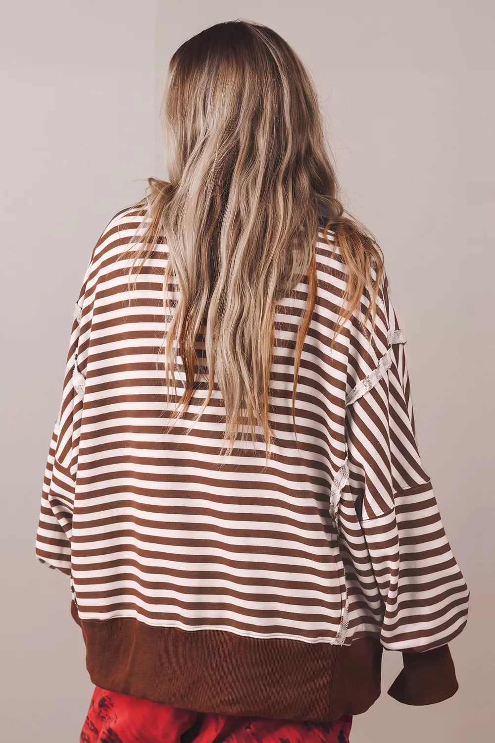 Oversized Striped Henley Sweatshirt