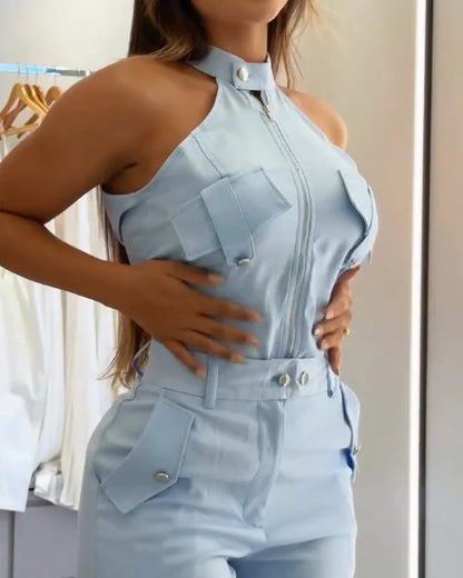 Costume tendance à col rond et fermeture éclair