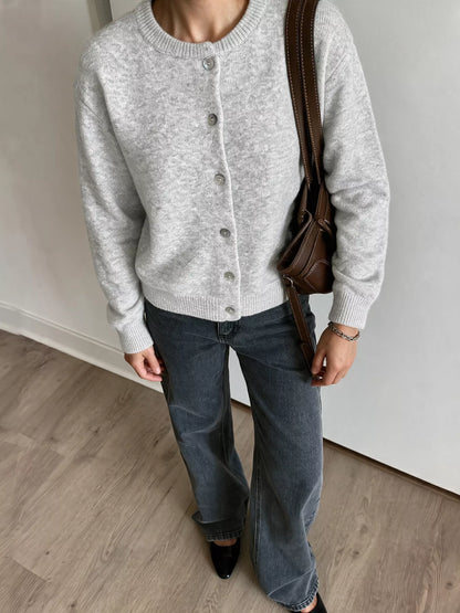 Crew Neck Button-Down Cardigan