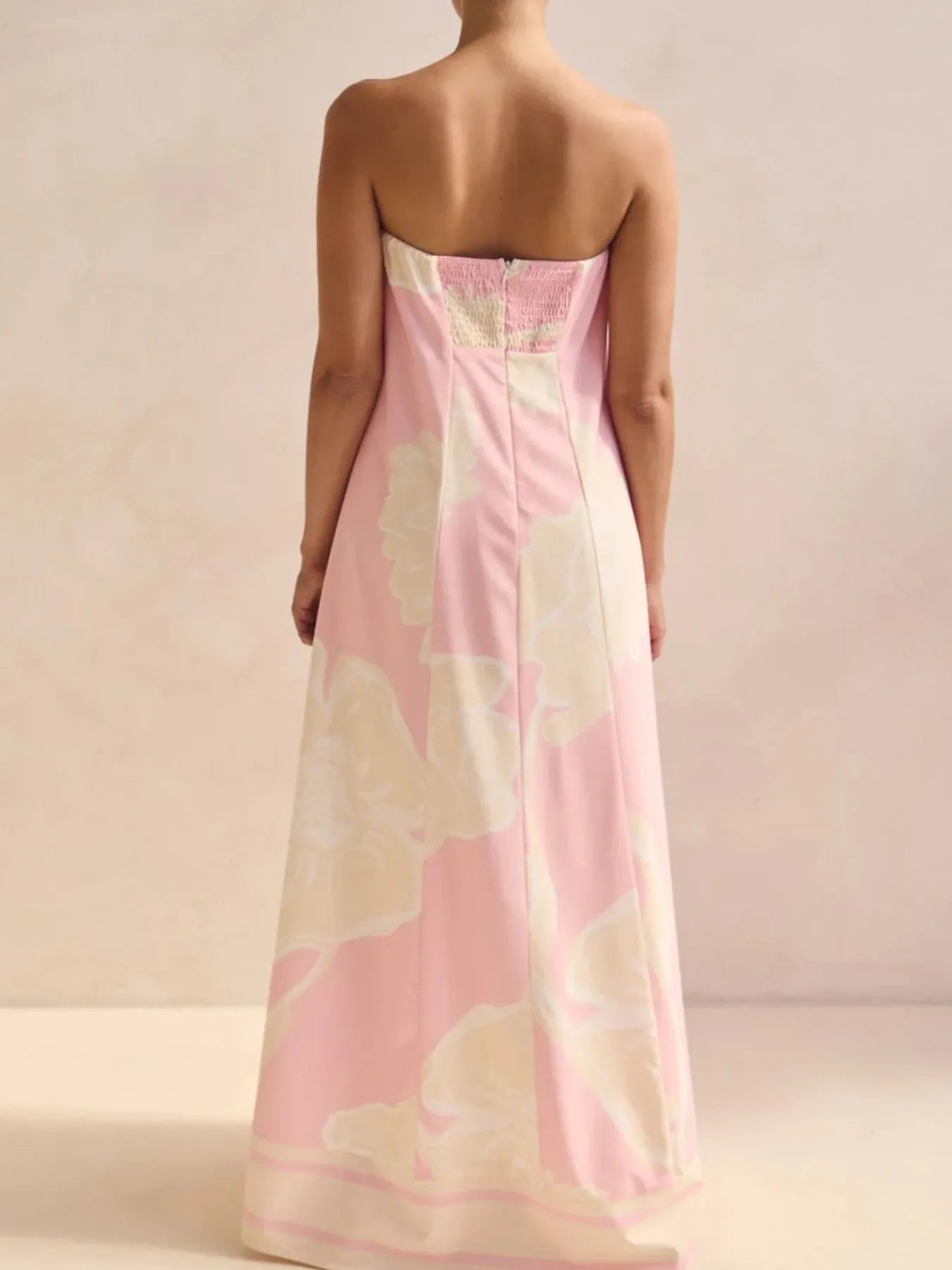 Smocked Printed Tube Maxi Dress