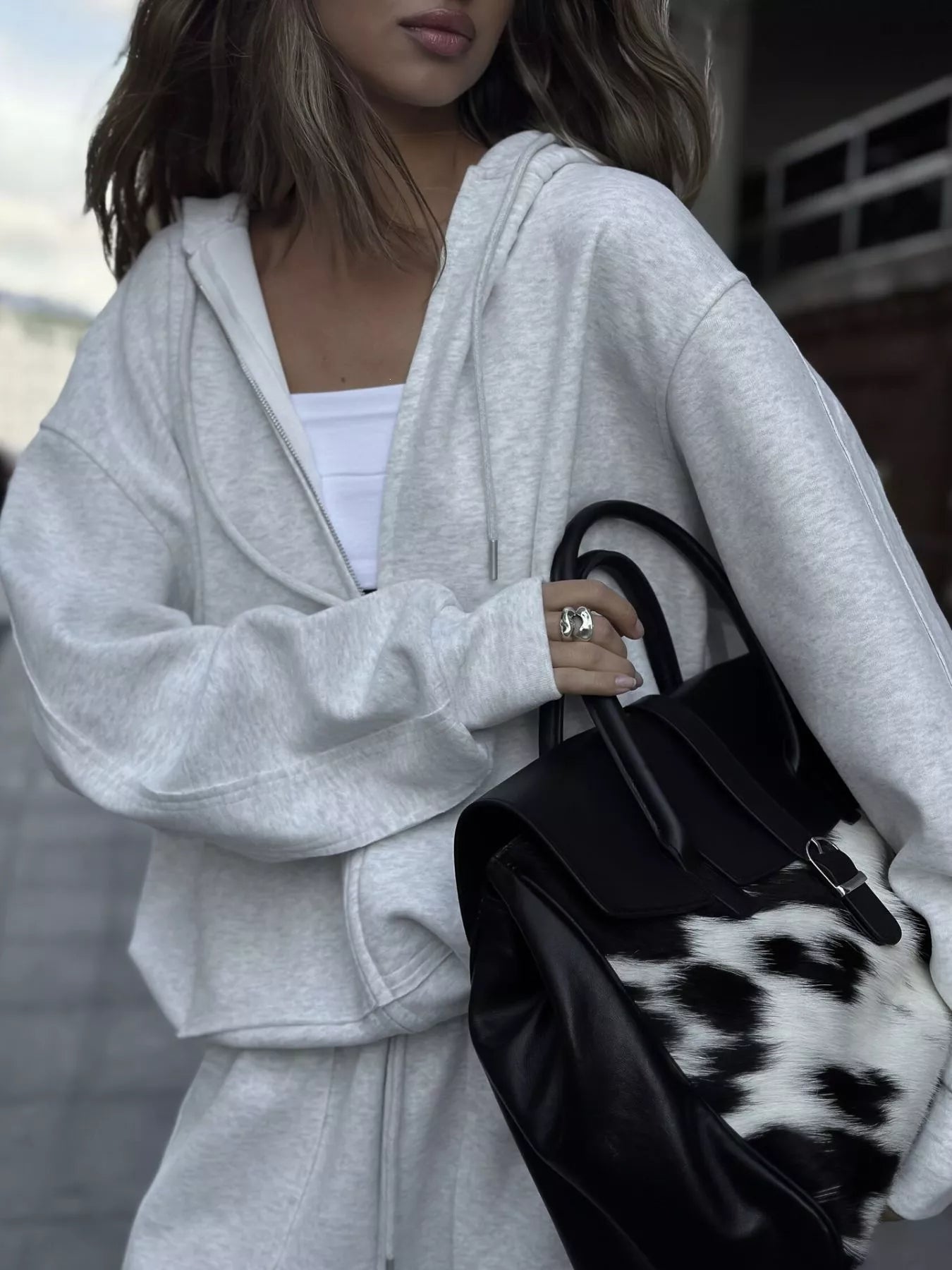 Oversized Zip-Up Hoodie and Wide-Leg Pants Set