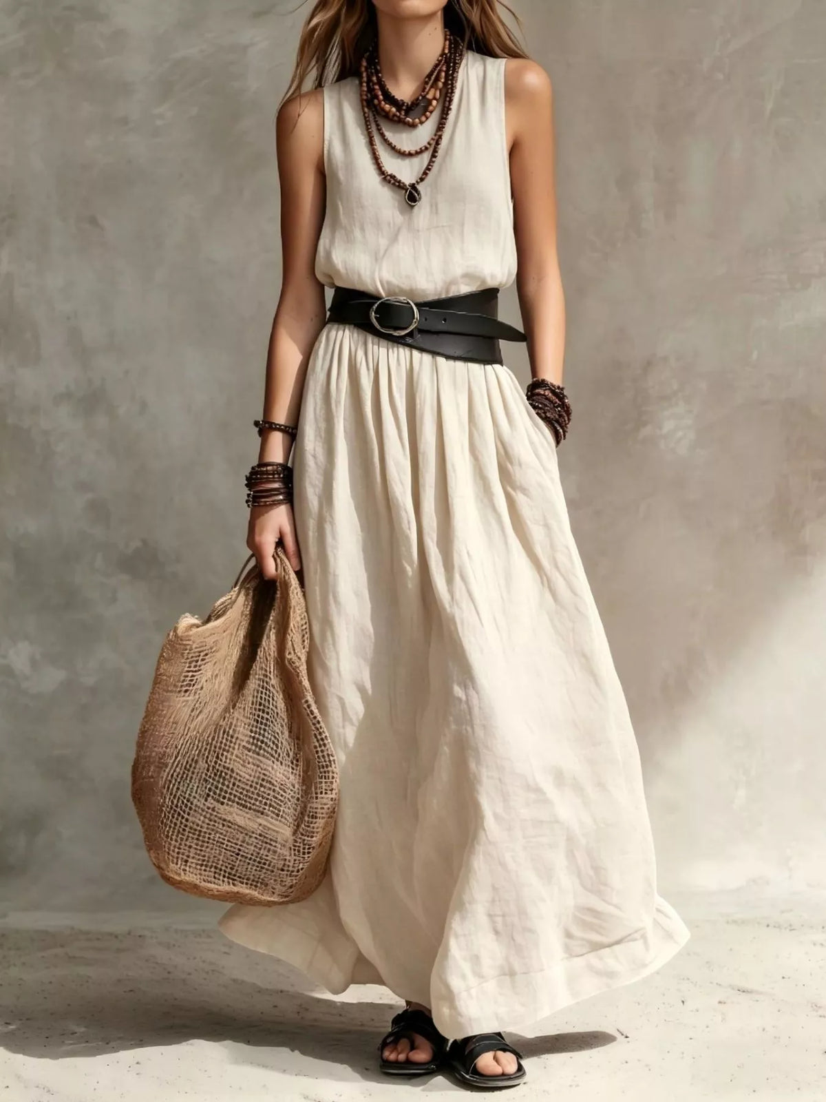 Full Size Round Neck Sleeveless Maxi Dress Plus Size