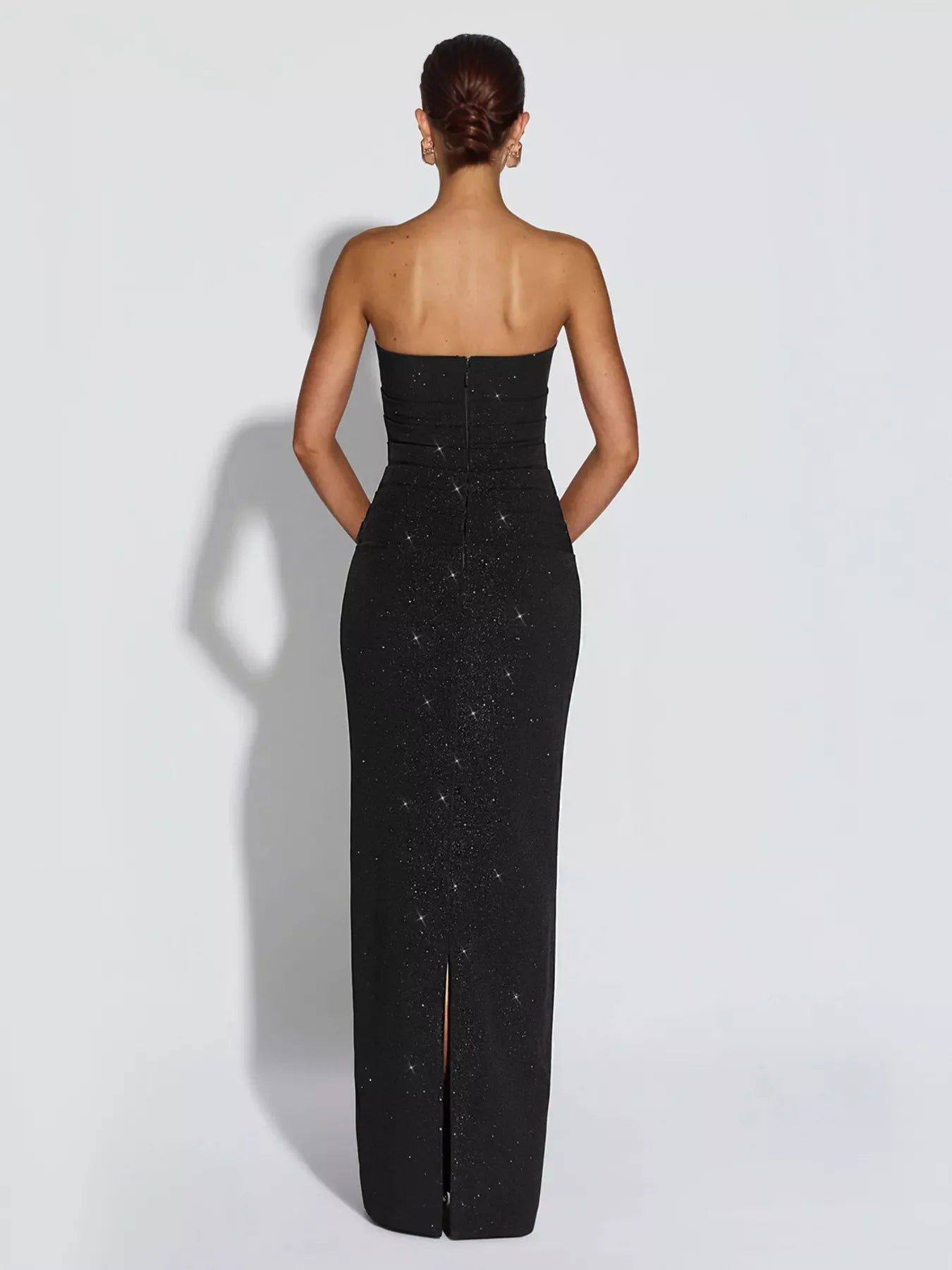 Slit Glitter Tube Maxi Dress with Scarf