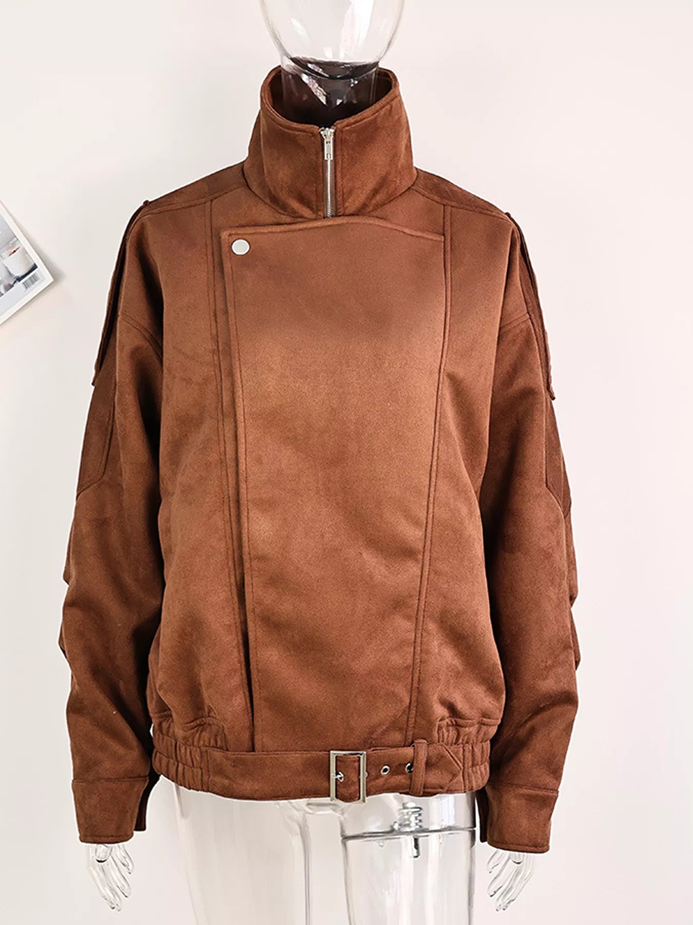 Zip Up Dropped Shoulder Moto Jacket
