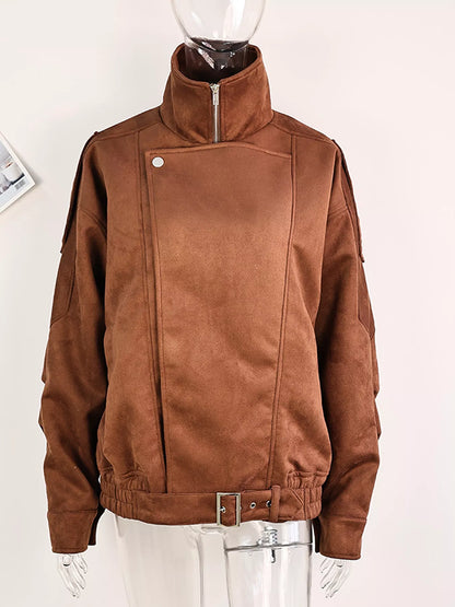Zip Up Dropped Shoulder Moto Jacket