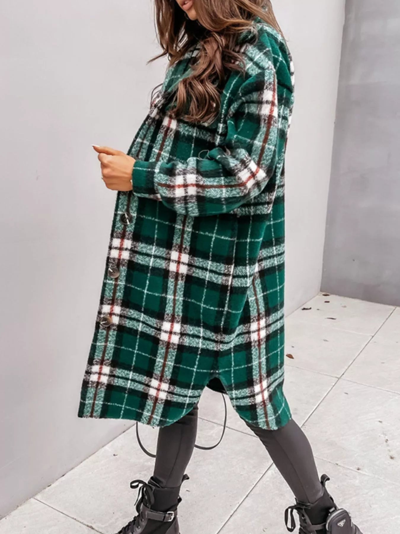 Longline Plaid Button-Up Coat for Women | Boutique Outerwear
