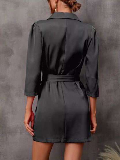 Double-Breasted Blazer Dress with Embellished Belt