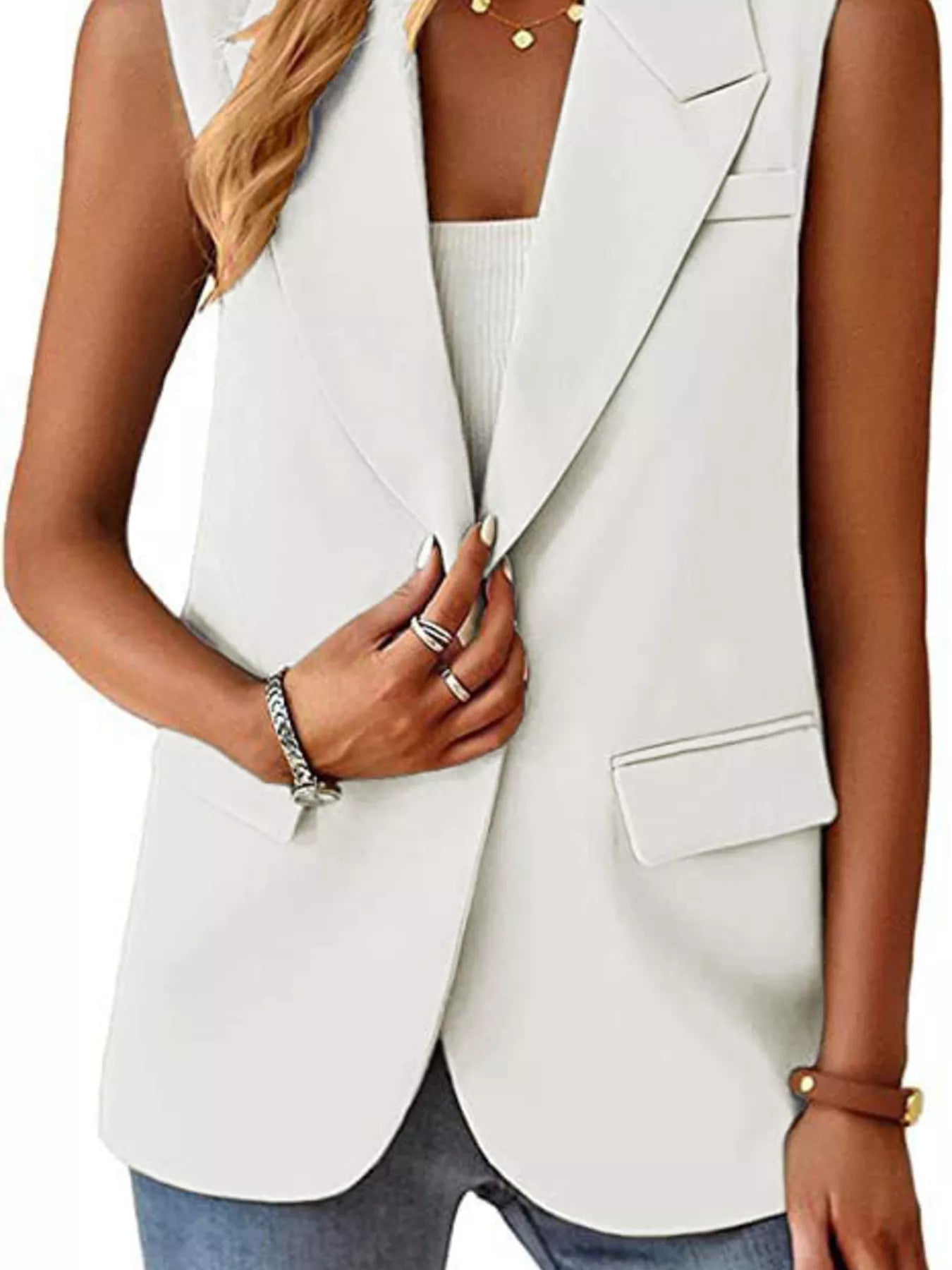 Full Size One Button Lapel Collar Vest Coat Plus Size