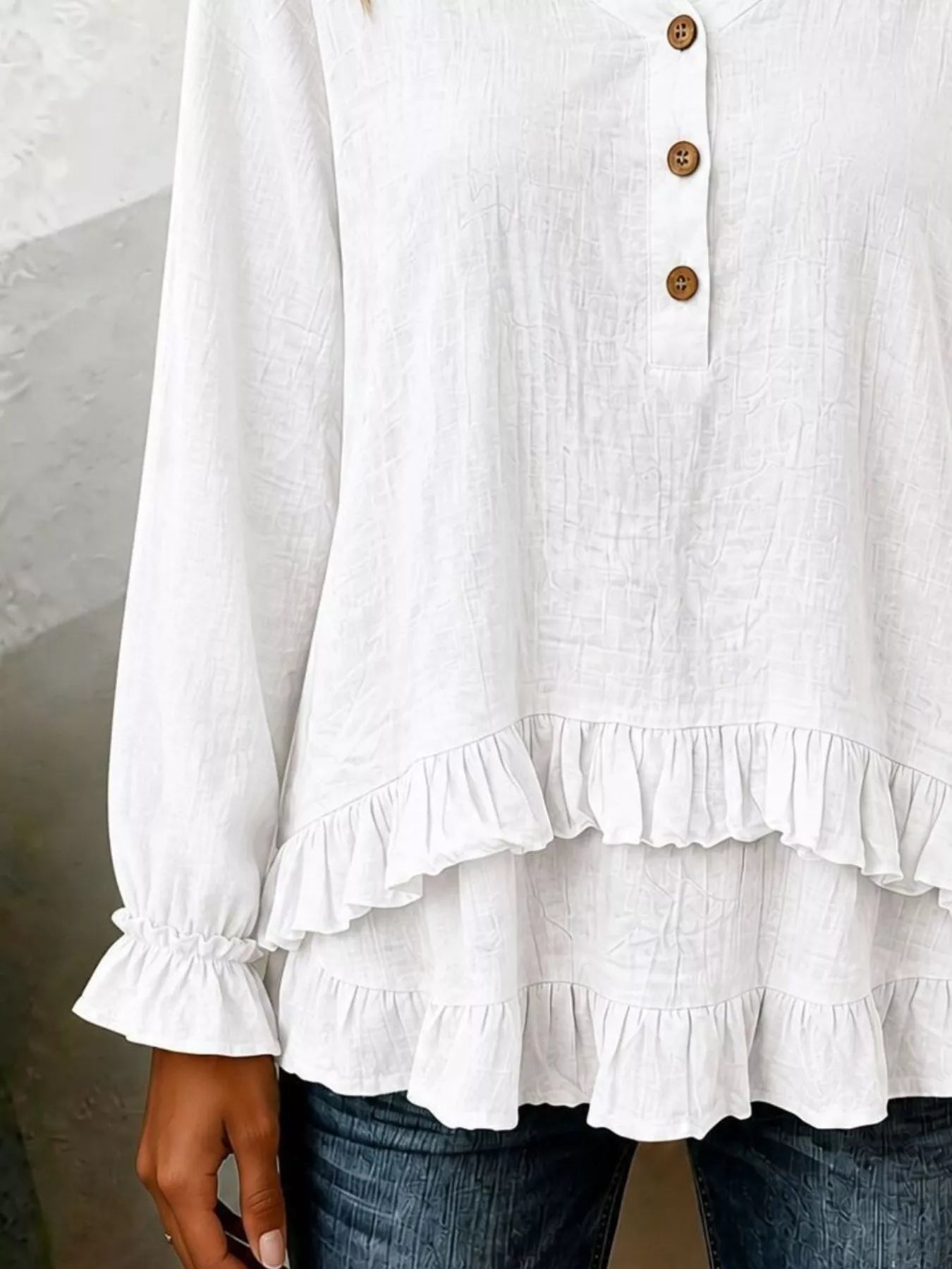 Ruffled Hem Long Sleeve Blouse