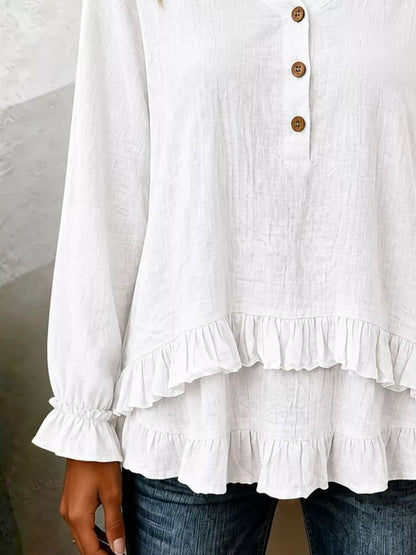 Ruffled Hem Long Sleeve Blouse