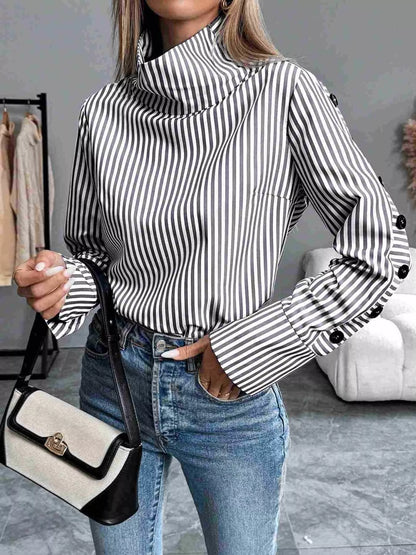 Striped Turtleneck Long Sleeve Blouse
