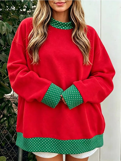Polka Dot Contrast Trim Dropped Shoulder Sweatshirt