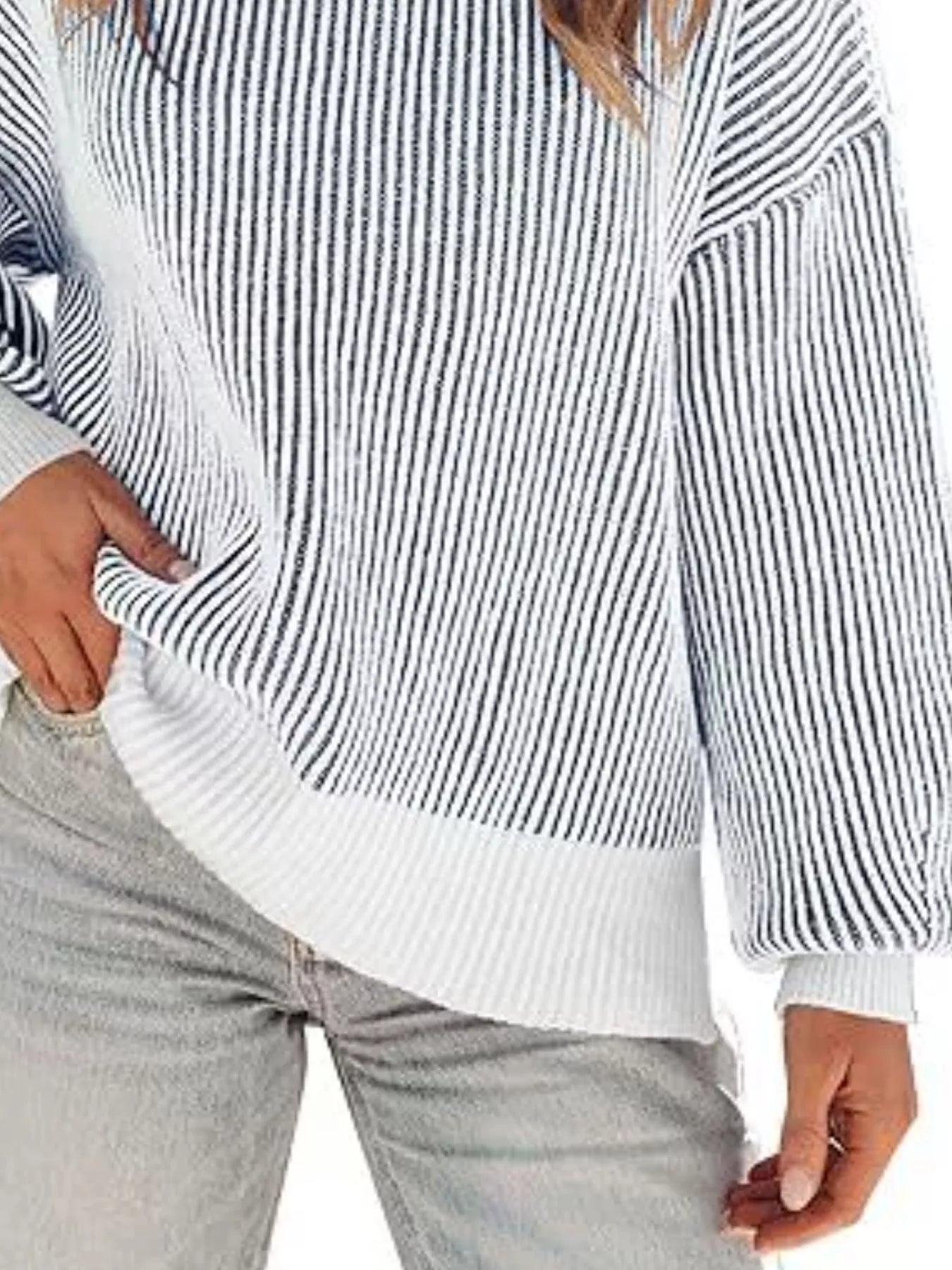 Stripe Dropped Shoulder Sweater for Women Relaxed Chic Knit