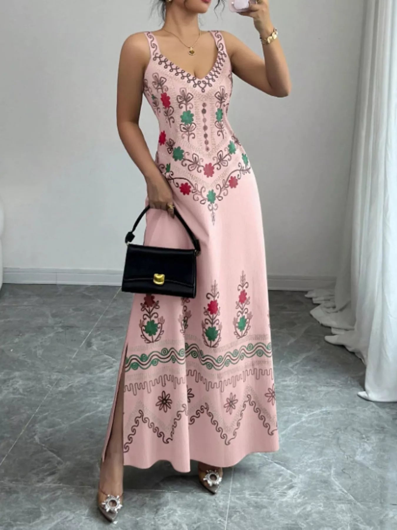 Floral Sleeveless Maxi Dress with Side Slit