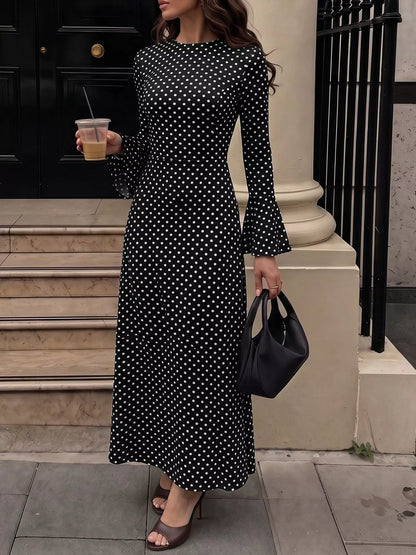 Polka Dot Flare Sleeve Maxi Dress