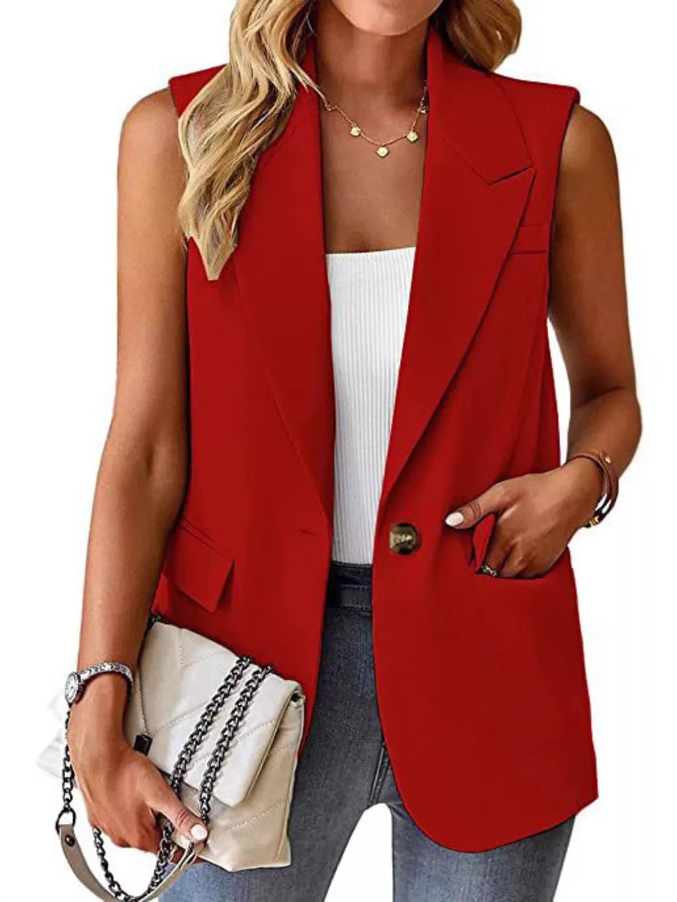 Full Size One Button Lapel Collar Vest Coat Plus Size