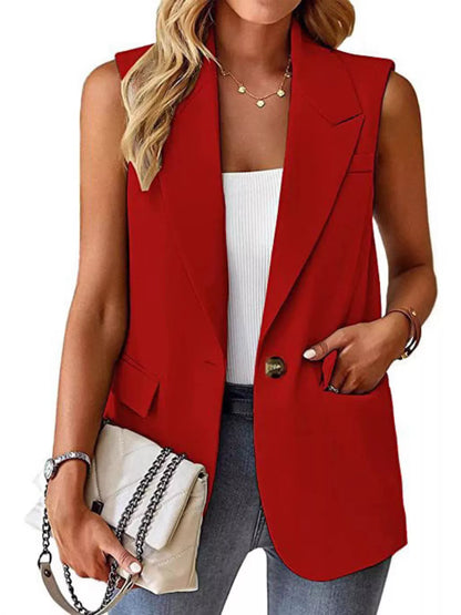 Full Size One Button Lapel Collar Vest Coat Plus Size