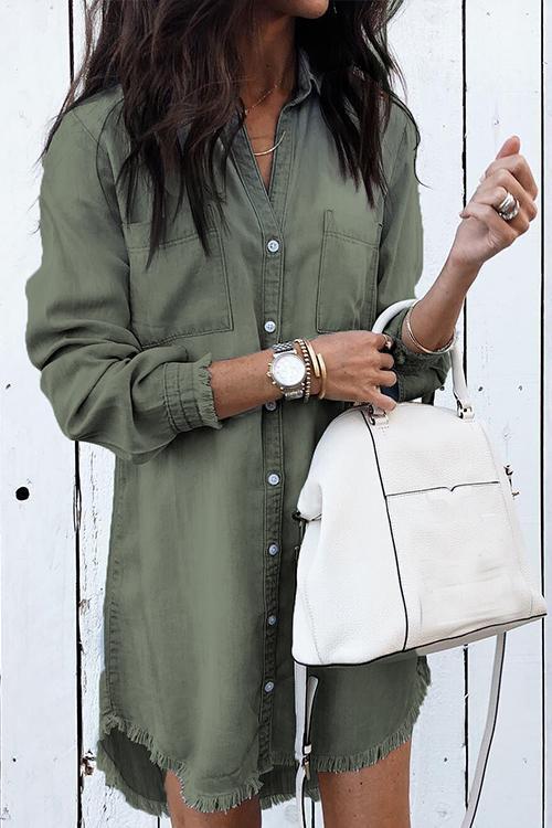 Hot Sale Button Down Denim Shirt Dress ( 4 Colors) Green