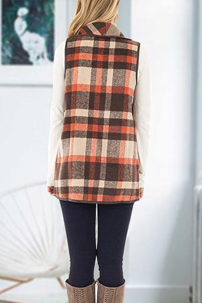 Lush Sleeveless Plaid Jacket Vest with Pockets