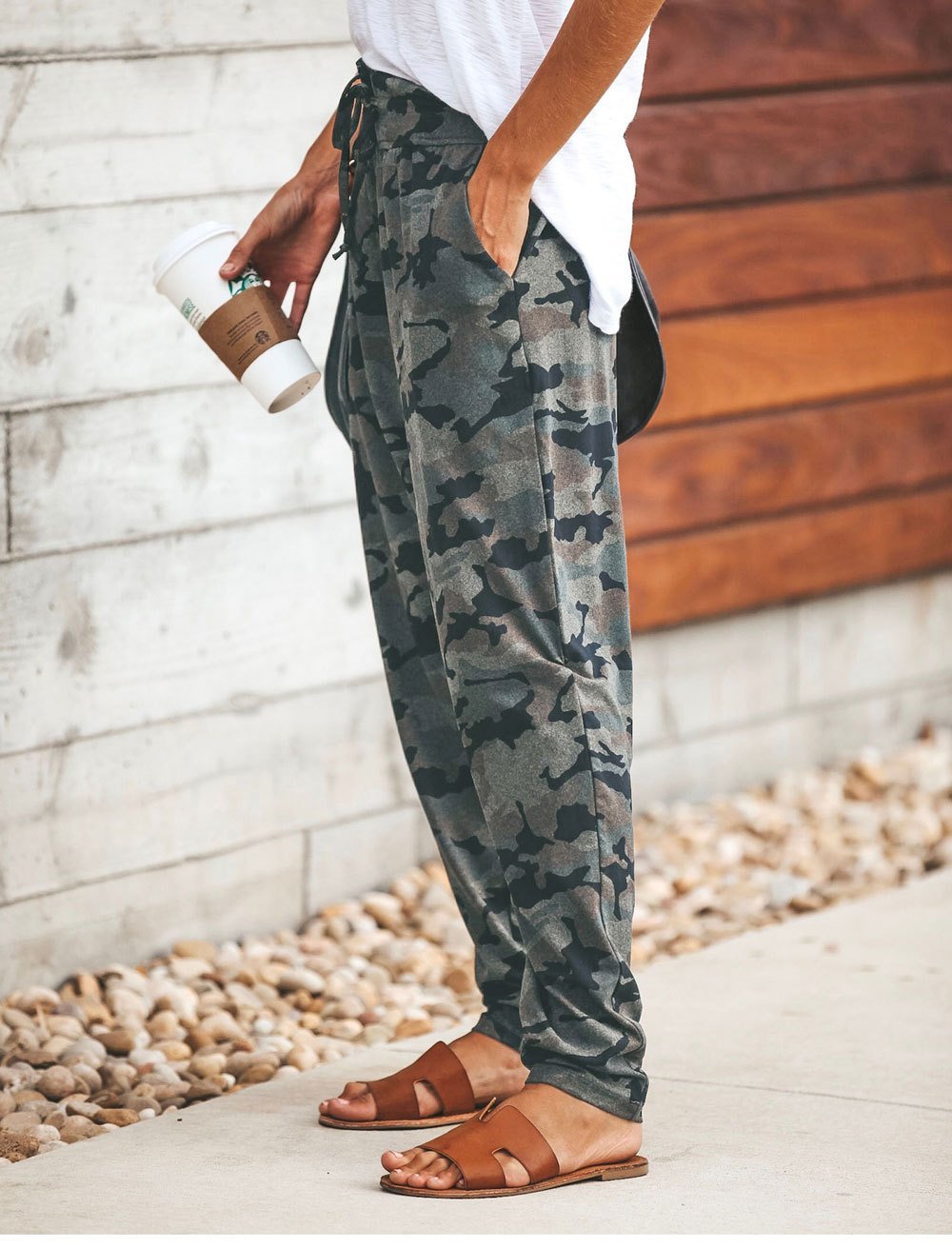 Rosiedress High Waist Drawstring Camo Casual Pants