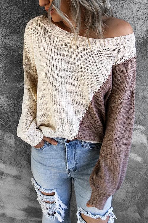 Rosiedress Casual Color Block Loose Knitting Sweater White