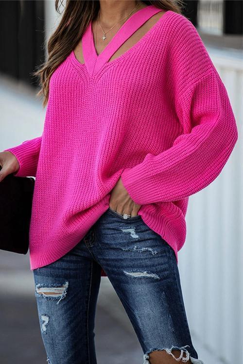 Rosiedress V Neck Long Sleeve Solid Knitting Top