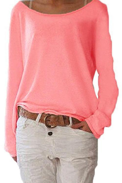 Rosiedress Simple Solid Long Sleeve T-shirt Pink