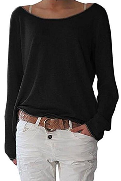 Simple Solid Long Sleeve T-shirt Black