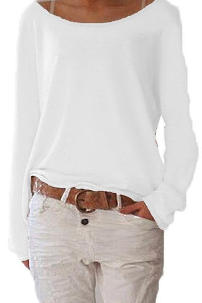 Rosiedress Simple Solid Long Sleeve T-shirt White