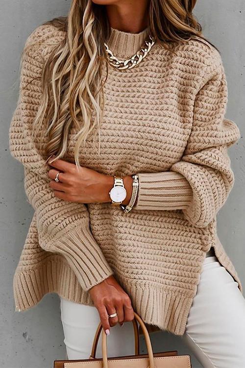 Rosiedress Side Split Carrie Chunky Knit Sweater Apricot