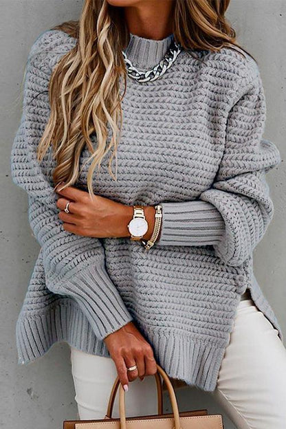 Side Split Carrie Chunky Knit Sweater Gray