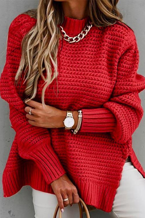 Side Split Carrie Chunky Knit Sweater Red