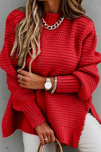 Side Split Carrie Chunky Knit Sweater Red