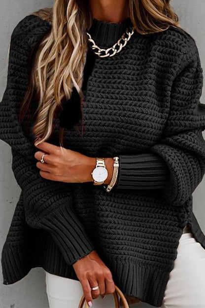 Side Split Carrie Chunky Knit Sweater Black