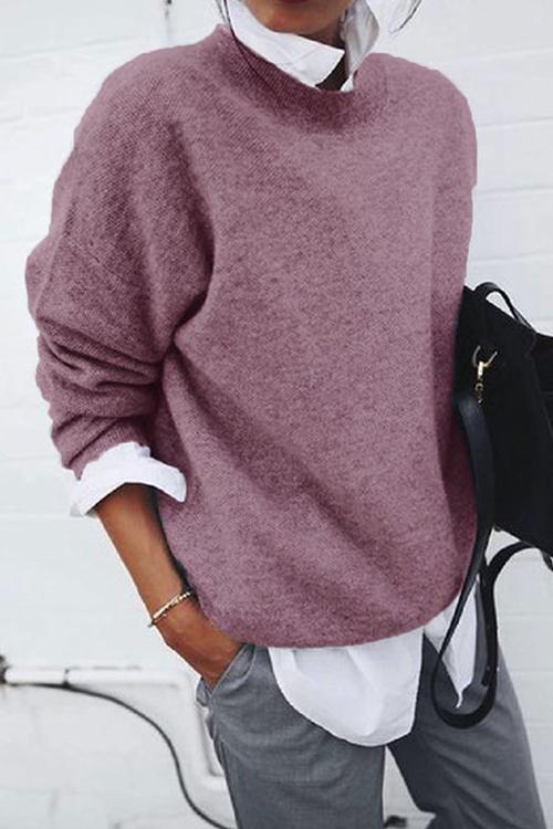 Lapel Fake Two Pieces Casual Sweater Red