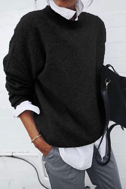 Lapel Fake Two Pieces Casual Sweater Black