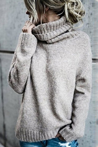 Turtleneck Side Split Solid Casual Sweater Gray