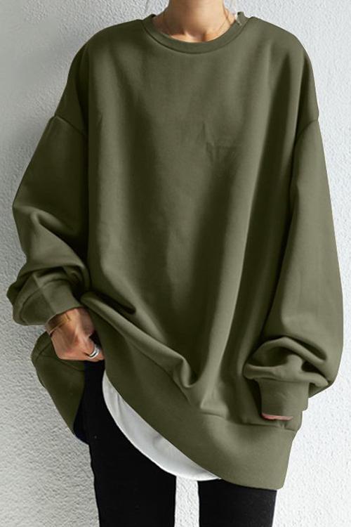 Rosiedress Crewneck Long Sleeve Oversized Solid Sweatshirt ArmyGreen