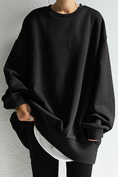 Rosiedress Crewneck Long Sleeve Oversized Solid Sweatshirt Black