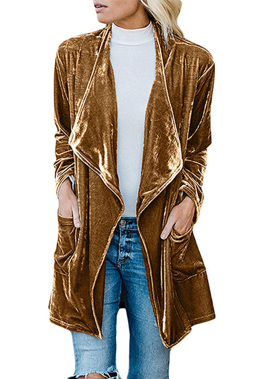 Open Front Pockets Velvet Coat