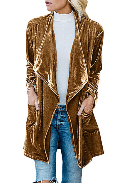 Open Front Pockets Velvet Coat