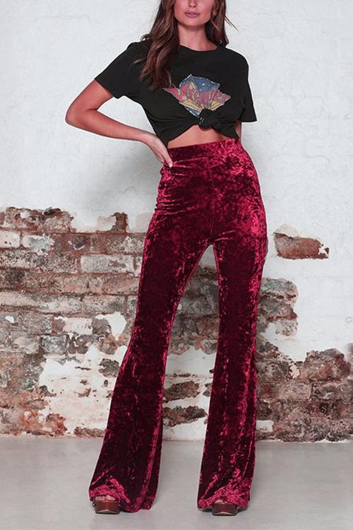 Rosiedress Elastic Waist Bell Bottoms Velvet Pants