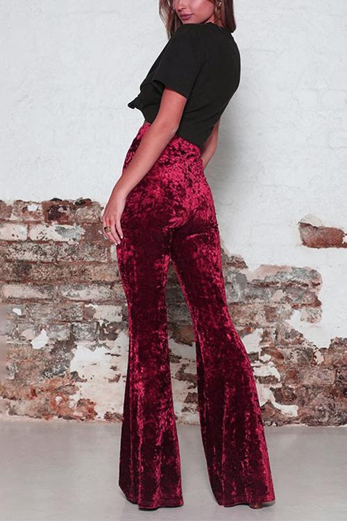 Rosiedress Elastic Waist Bell Bottoms Velvet Pants