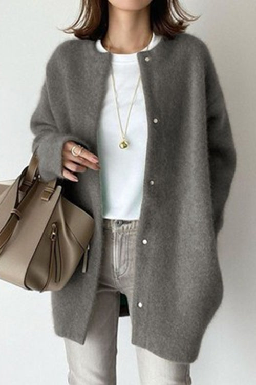 Crewneck Button Down Solid Outwear DarkGray